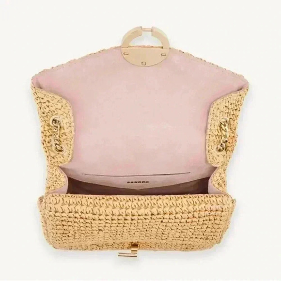 SANDRO Yza Bag Raffia Wicker Woven Straw Beige Tan Leather Shoulder Strap $425 - Picture 5 of 6